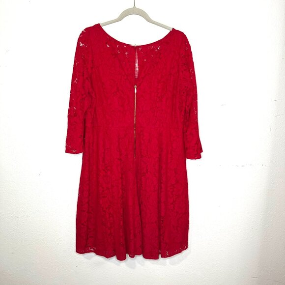Lane Bryant red lace mini bell sleeve dress holiday cocktail 3/4 sleeve - Picture 7 of 8